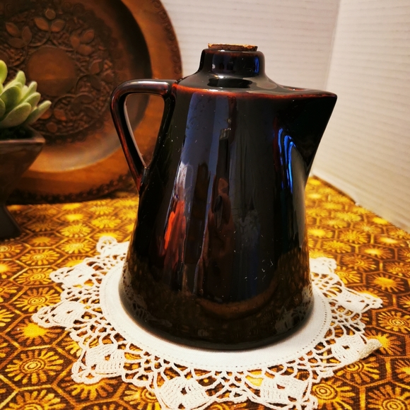 Vintage High Gloss Brown Glaze Pottery Leroux Creme de Cafe Jug Decanter - Picture 5 of 17